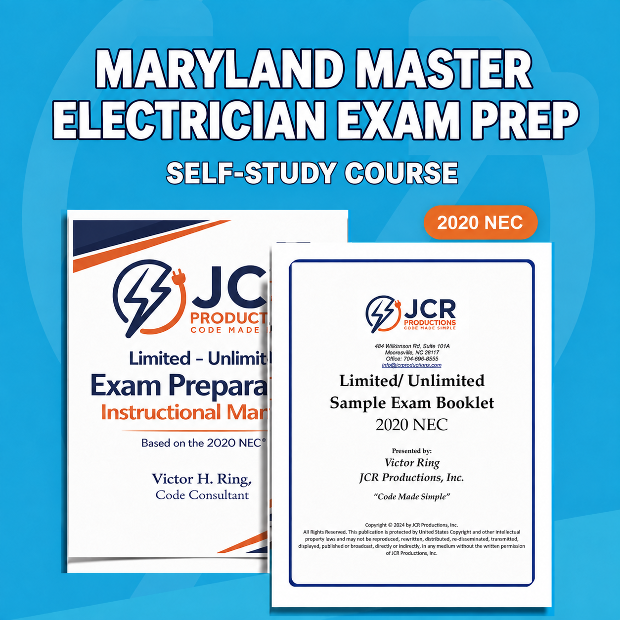 Maryland Master Electrician exam-prep self-study course with JCR printed manual and sample exam booklet, 2020 NEC