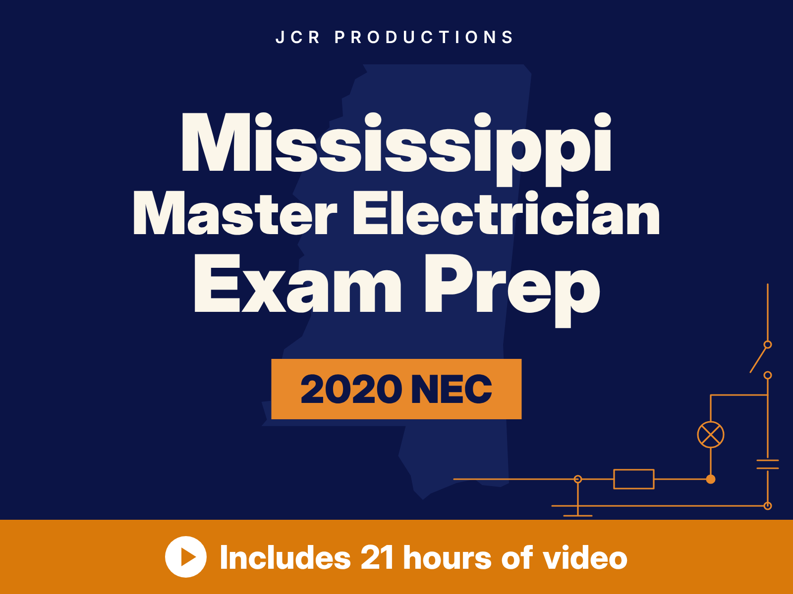 Mississippi Master Electrician exam prep self-study course from JCR Productions, 2020 NEC. Includes 21 hours of video.