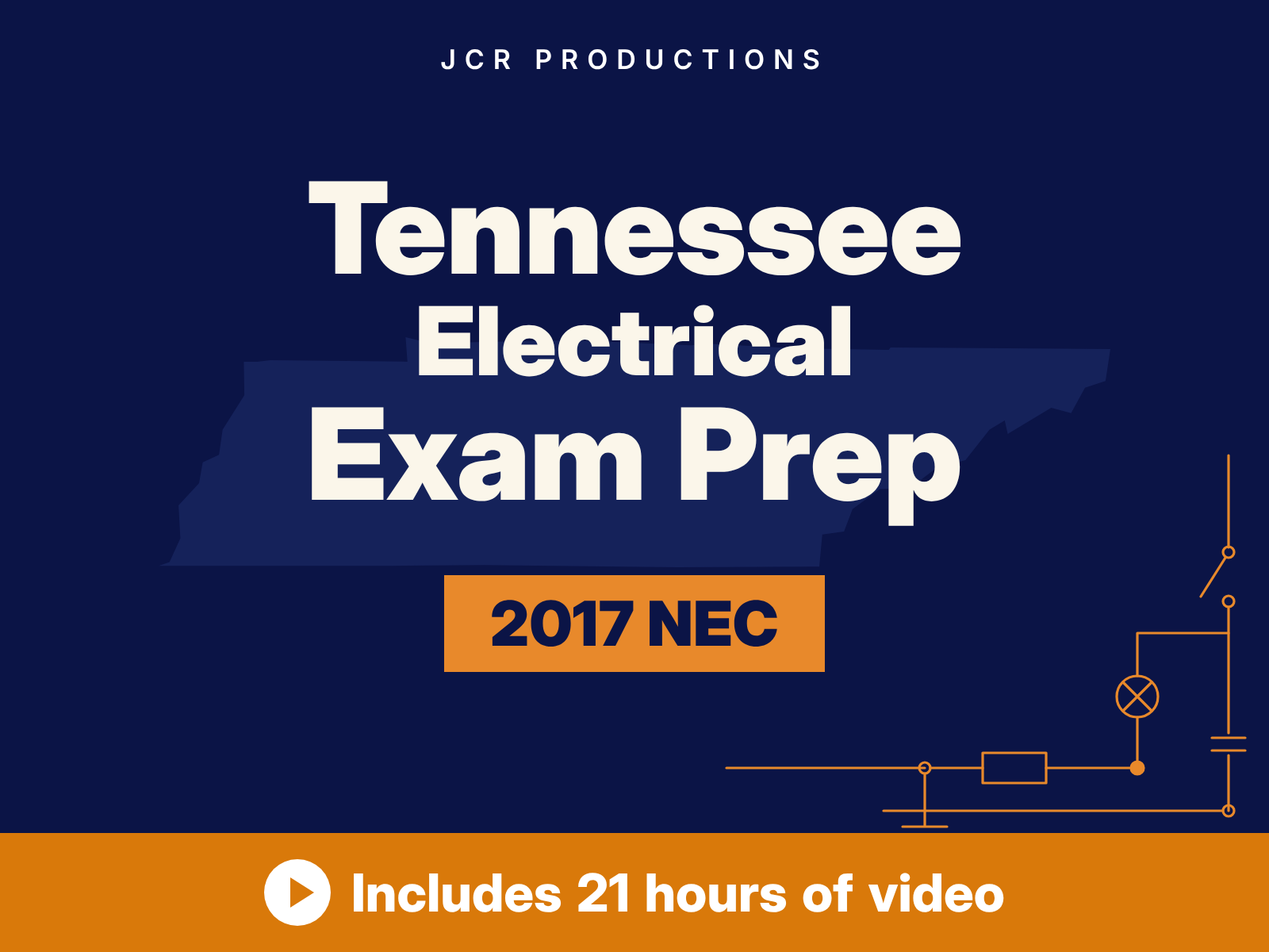 Tennessee electrical exam prep self-study course from JCR Productions, 2017 NEC. Includes 21 hours of video.