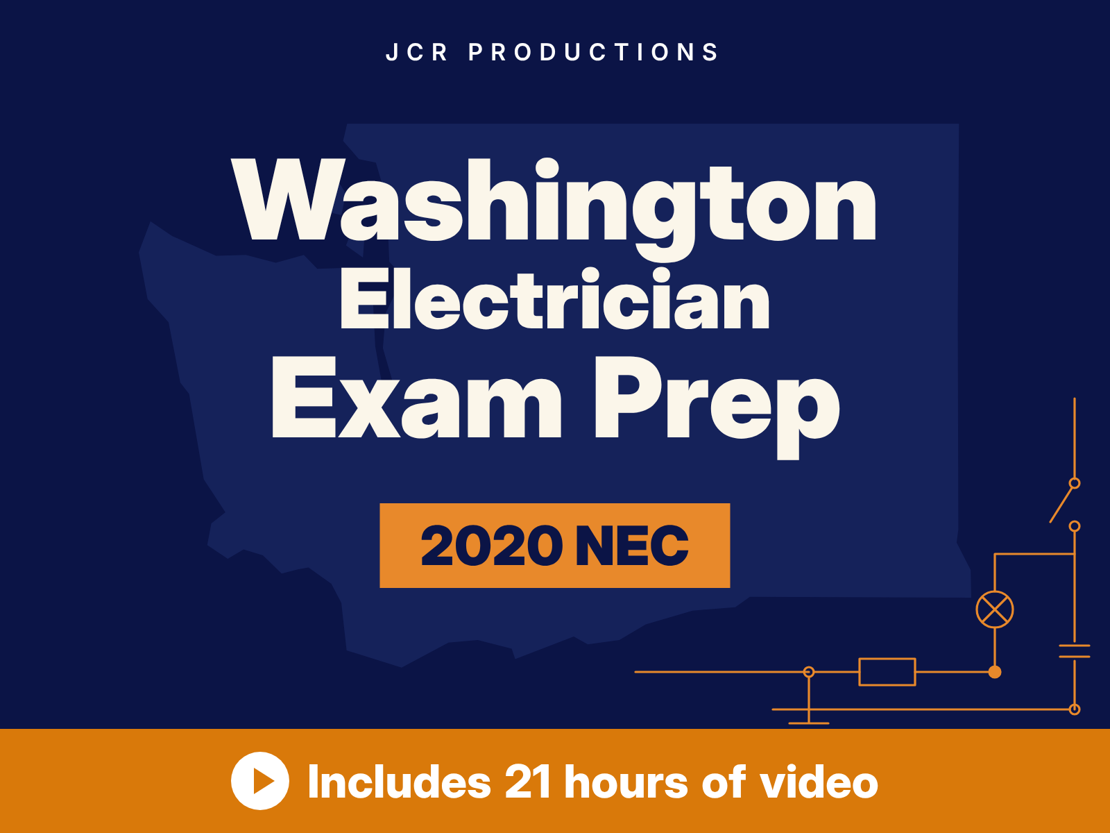 Washington electrician exam prep self-study course from JCR Productions, 2020 NEC. Includes 21 hours of video.